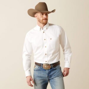 Ariat Men's Solid Twill Classic Fit Shirt White