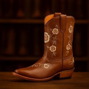 TANNER MARK KIDS Honey Brown Floral Embroidery Cowgirl Boots