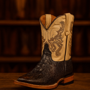 TANNER MARK KIDS Croc Hornback Print Black Cowboy Boots