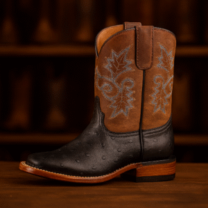 TANNER MARK KIDS Ostrich Print Black Cowboy Boots