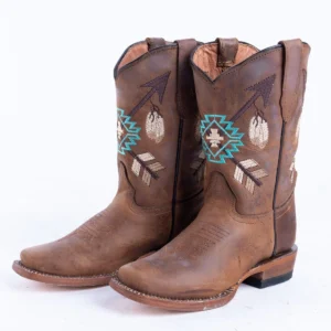 "TANNER MARK KIDS Cognac Calf Aztec Embroidery Cowgirl Boots  "